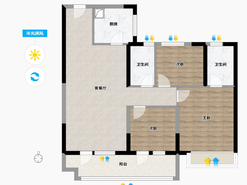 山东省-聊城市-孟达·水樾澜庭-89.60-户型库-采光通风