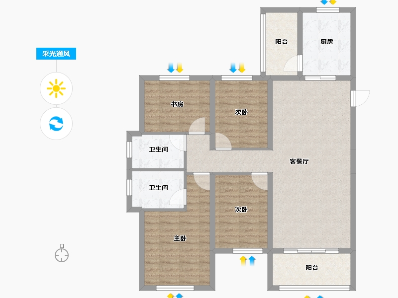 陕西省-西安市-滨江翡翠城-103.69-户型库-采光通风