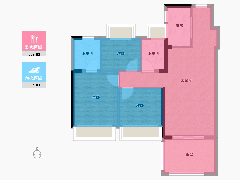 湖北省-荆州市-鼎仁荆蓉府-69.83-户型库-动静分区