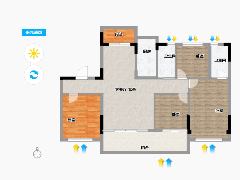 河南省-洛阳市-汝阳碧桂园二期-105.69-户型库-采光通风