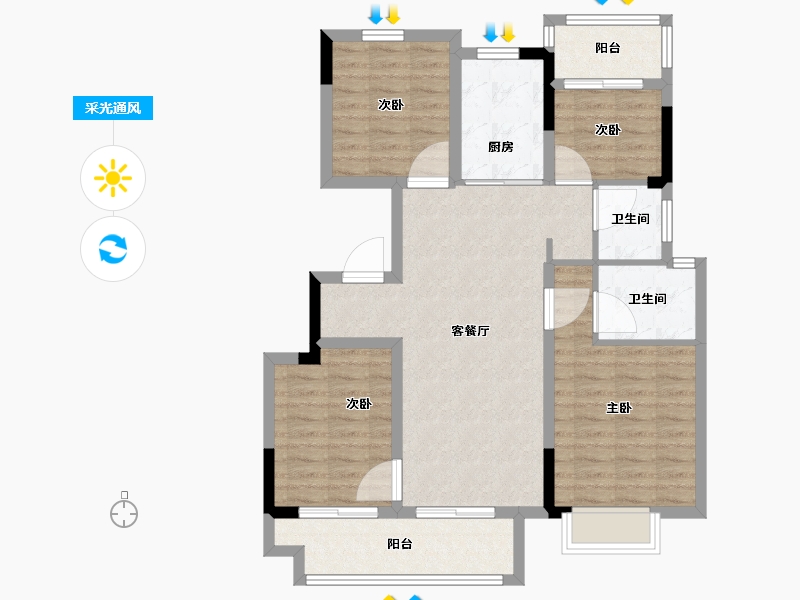 浙江省-宁波市-卿云府-92.81-户型库-采光通风