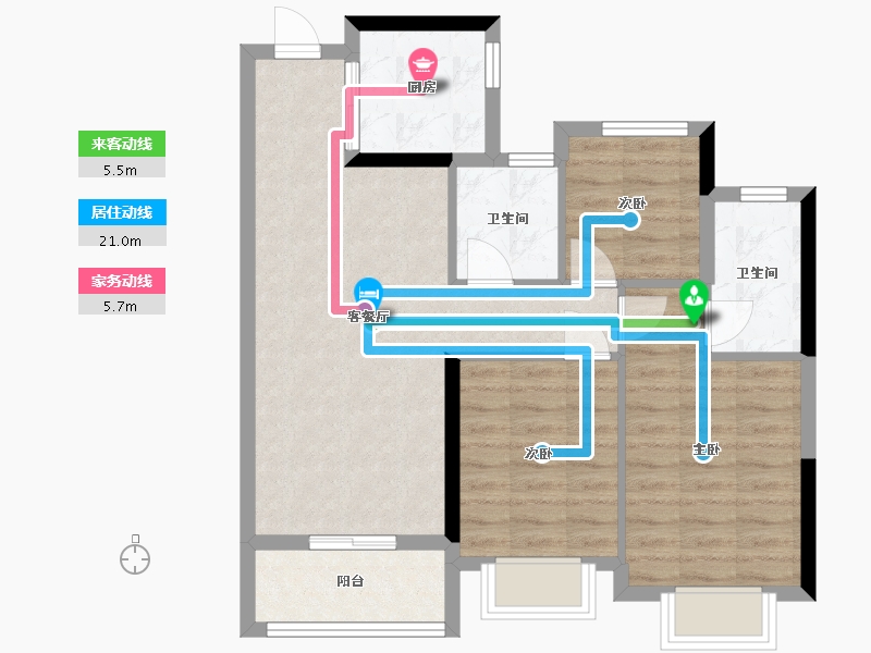 浙江省-嘉兴市-君品美寓-76.80-户型库-动静线