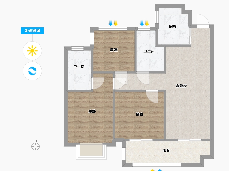 安徽省-合肥市-翡翠正荣府-85.00-户型库-采光通风