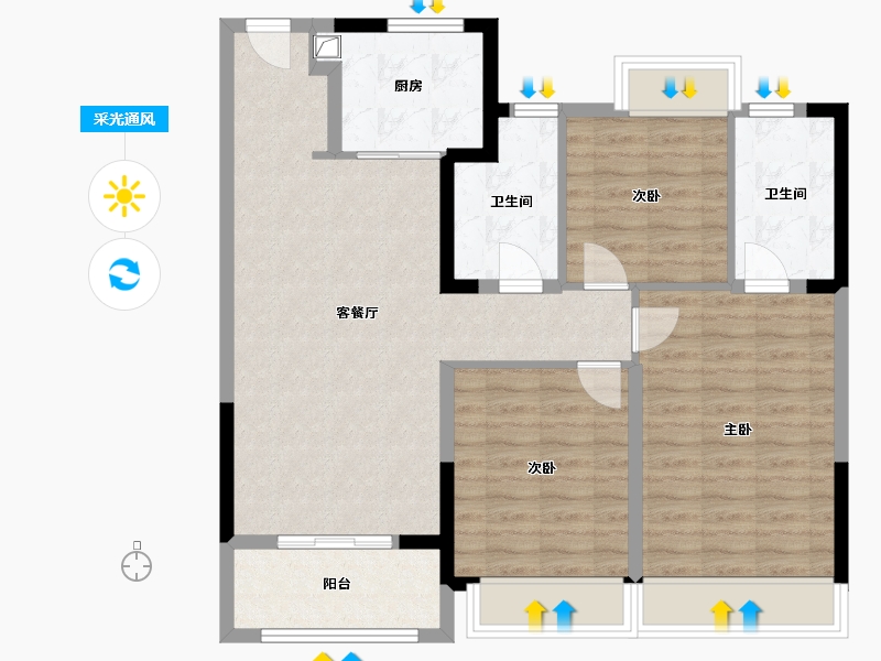 江苏省-苏州市-心望雅苑-92.00-户型库-采光通风