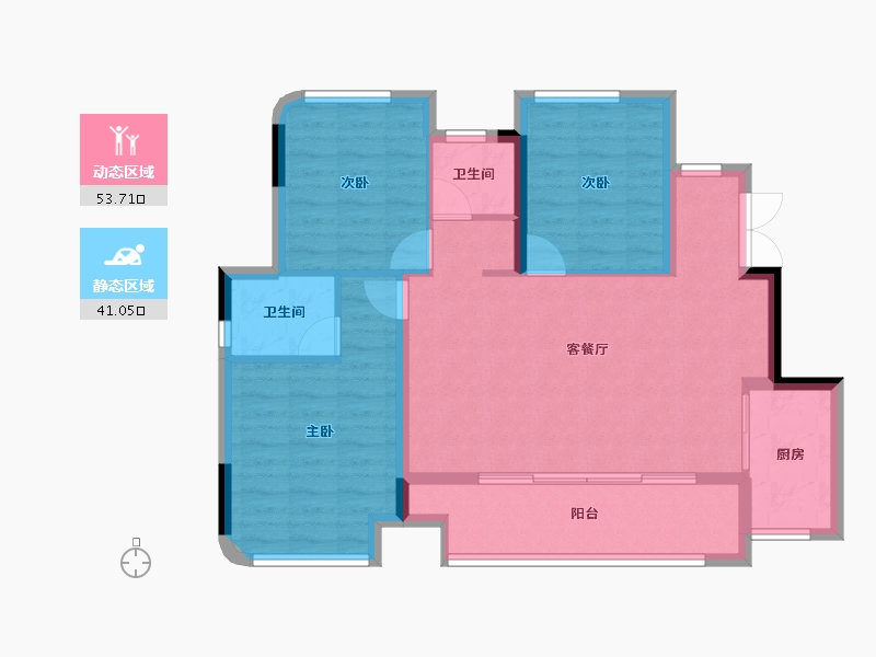 重庆-重庆市-巴南新鸥鹏巴川府-85.48-户型库-动静分区