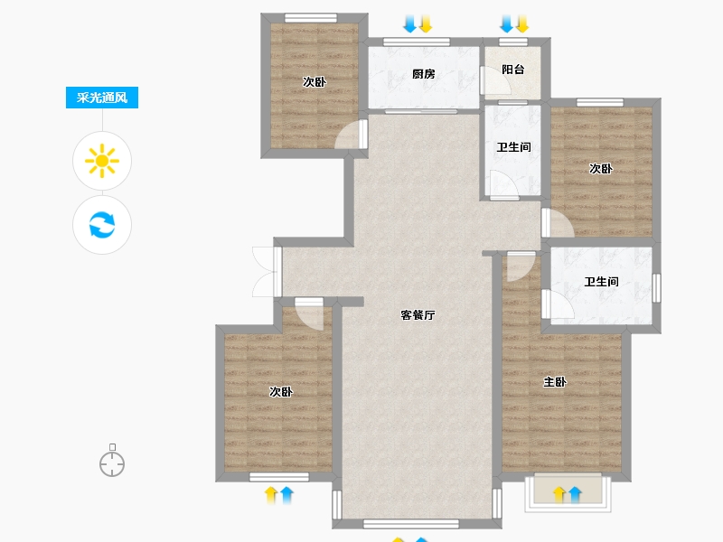 内蒙古自治区-鄂尔多斯市-宏源一品-120.00-户型库-采光通风