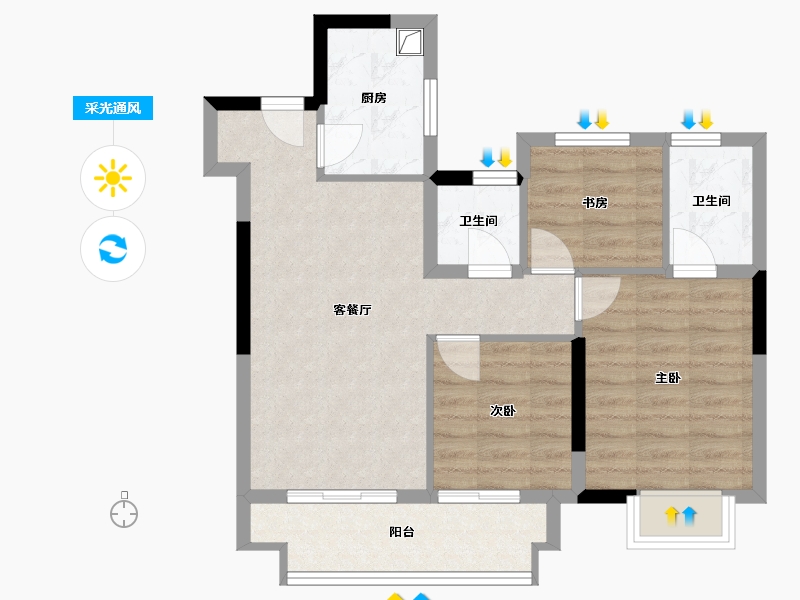 江苏省-苏州市-湖境天著雅苑-70.11-户型库-采光通风