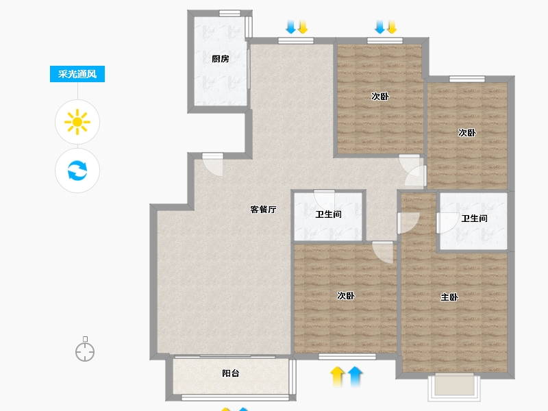 内蒙古自治区-呼和浩特市-巨华巨海城-5区-150.00-户型库-采光通风