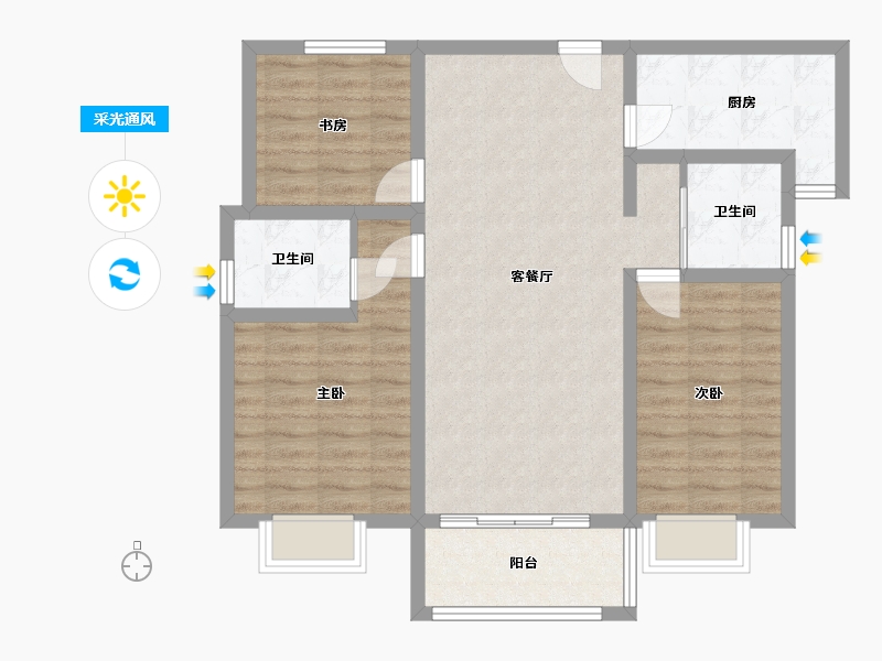 山东省-泰安市-新泰中央花园-96.80-户型库-采光通风