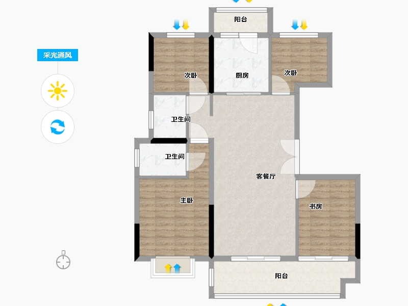 山东省-临沂市-鑫星君樾-107.20-户型库-采光通风