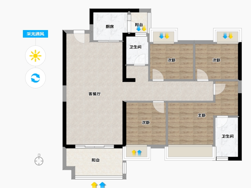 湖南省-衡阳市-奥园铂誉府-97.60-户型库-采光通风