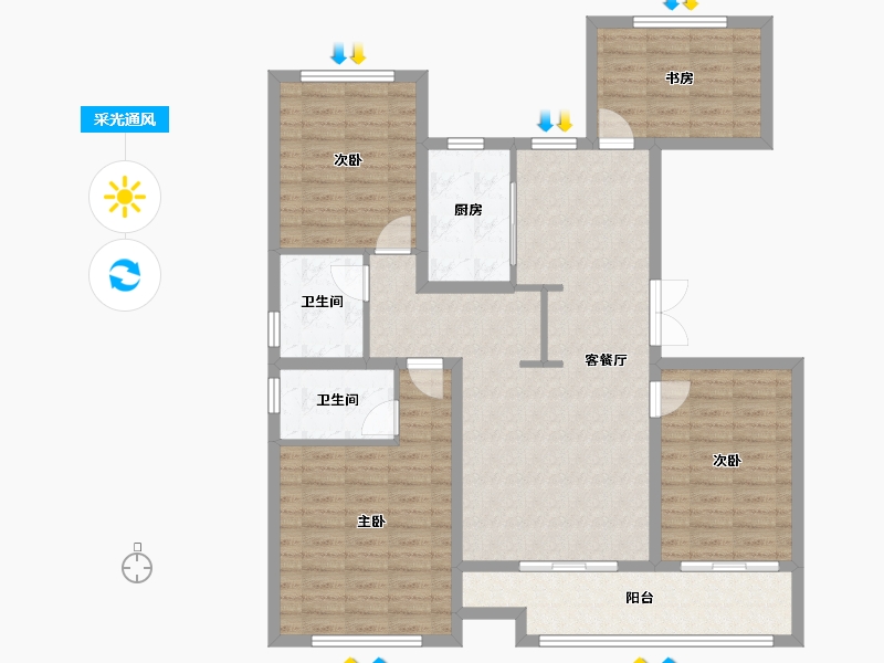 浙江省-温州市-立体城富江庭-114.00-户型库-采光通风