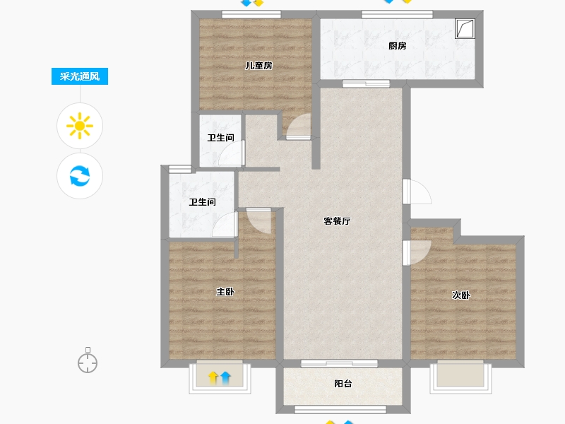 山东省-聊城市-九州嘉苑-104.00-户型库-采光通风