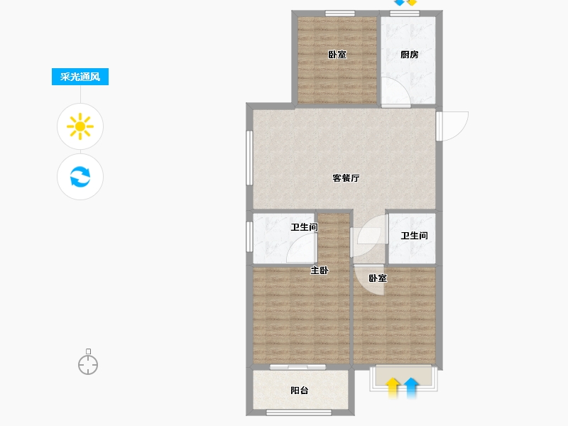 河北省-邯郸市-沁水君澜-98.40-户型库-采光通风