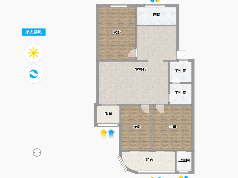 陕西省-咸阳市-滨河小区-96.78-户型库-采光通风