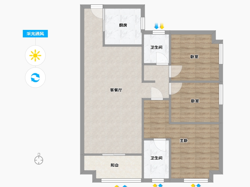 广东省-广州市-万科东荟城-A区-83.89-户型库-采光通风