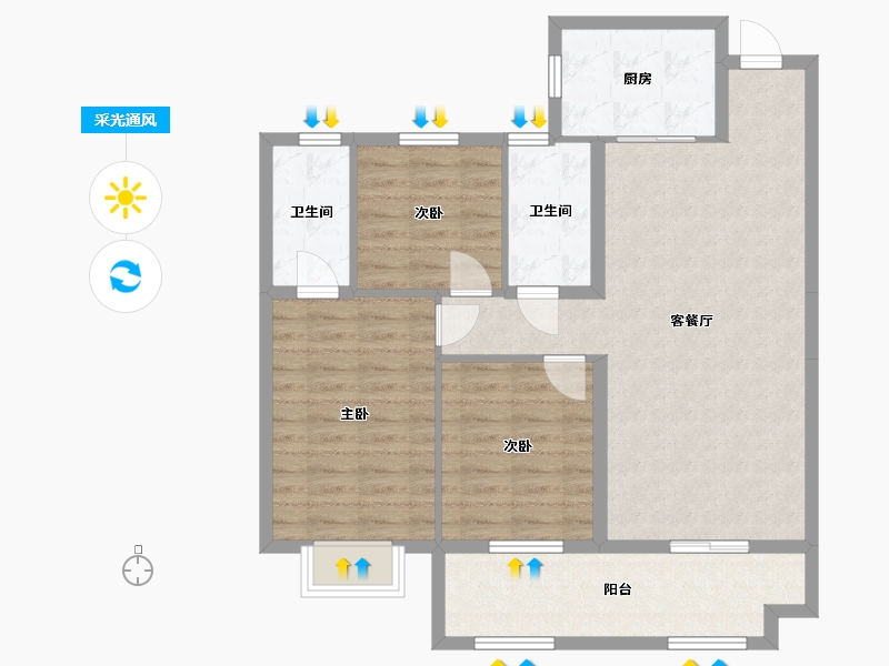 湖北省-黄石市-金色港湾-87.20-户型库-采光通风