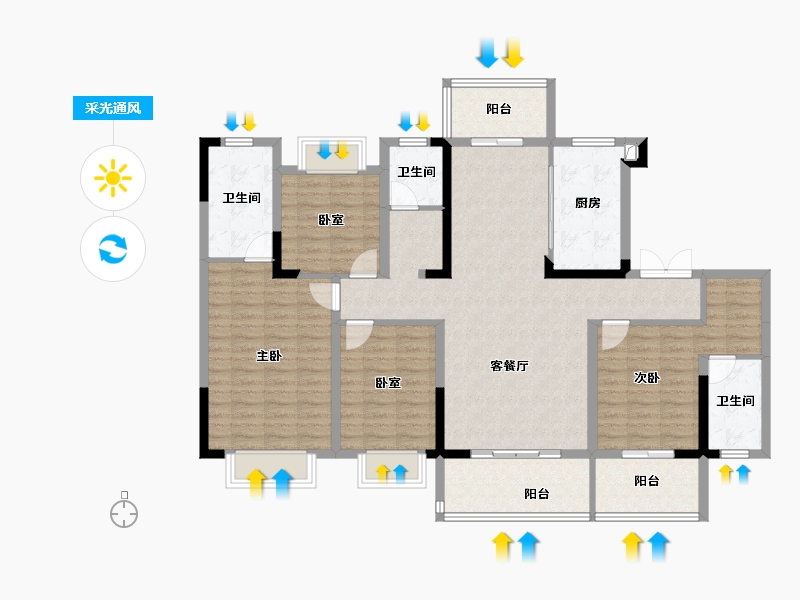 湖北省-襄阳市-华侨城天鹅堡-130.81-户型库-采光通风