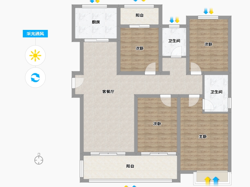 河南省-焦作市-屹峰公园壹号院-120.87-户型库-采光通风