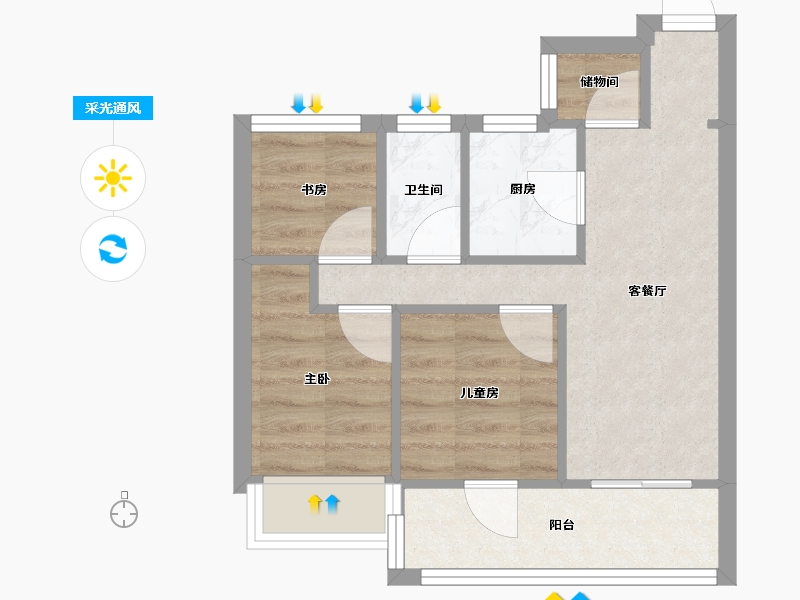 安徽省-淮北市-理想城-80.00-户型库-采光通风