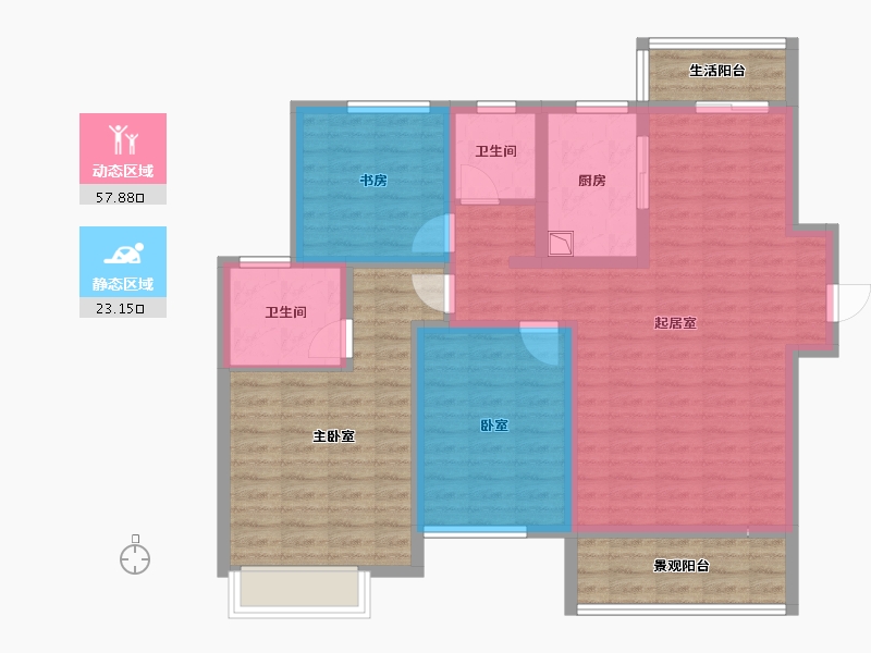 陕西省-宝鸡市-高新隆泰府-99.64-户型库-动静分区