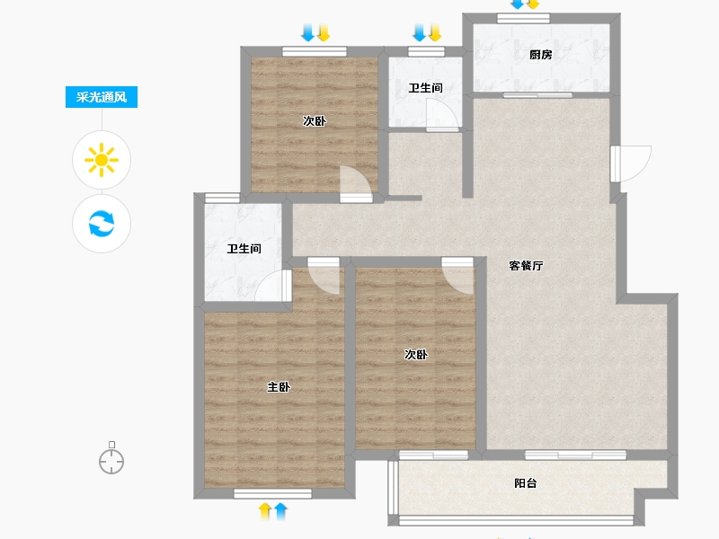 河南省-开封市-新城壹号院-104.00-户型库-采光通风