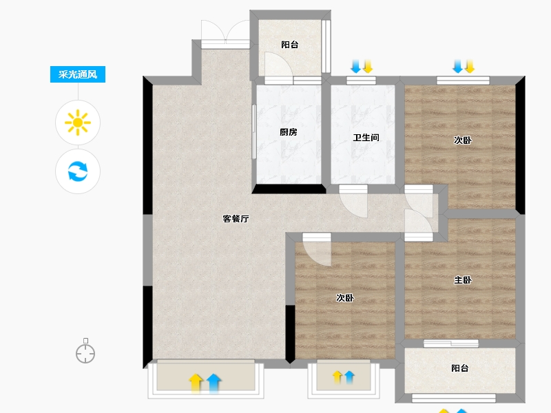 陕西省-汉中市-仕锦云阙-82.62-户型库-采光通风