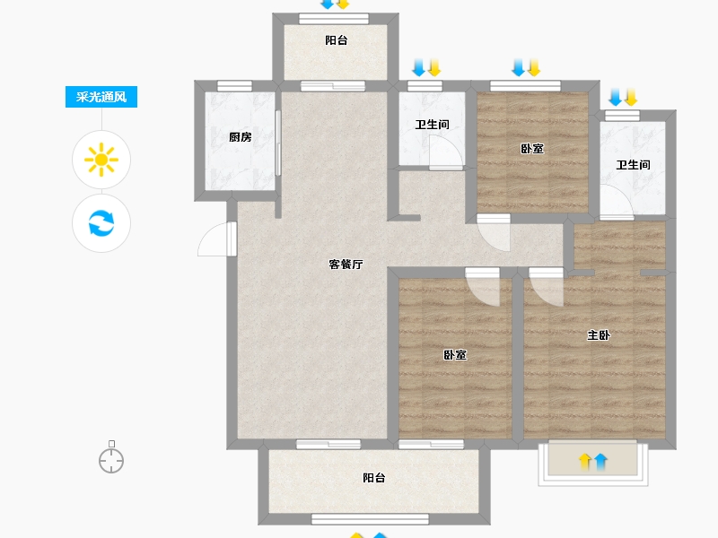 河南省-郑州市-中海如园-95.30-户型库-采光通风