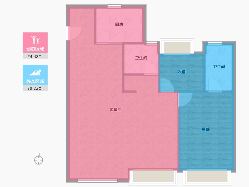 辽宁省-沈阳市-吾悦学府-86.40-户型库-动静分区