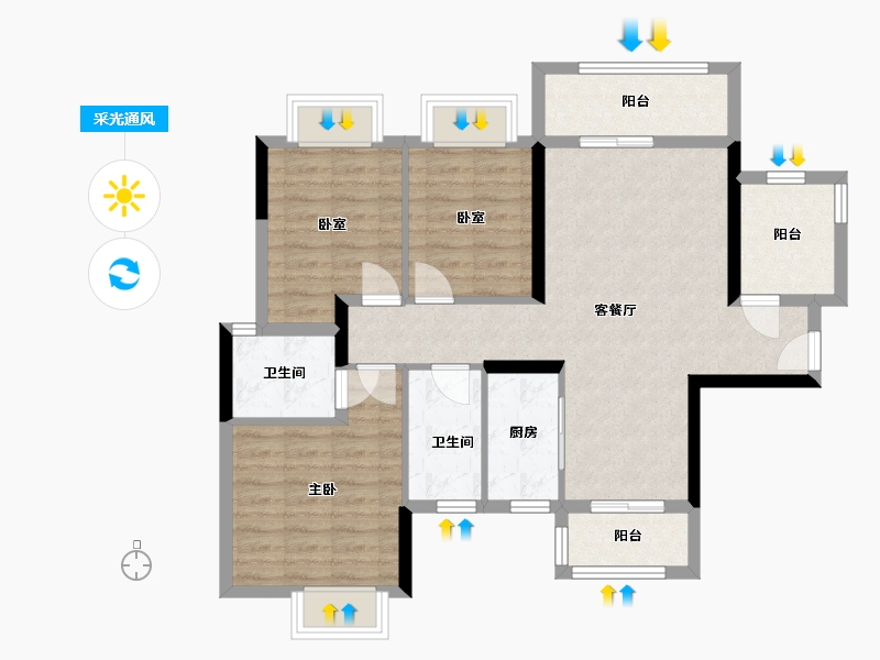 广西壮族自治区-柳州市-龙湖嘉园-88.00-户型库-采光通风