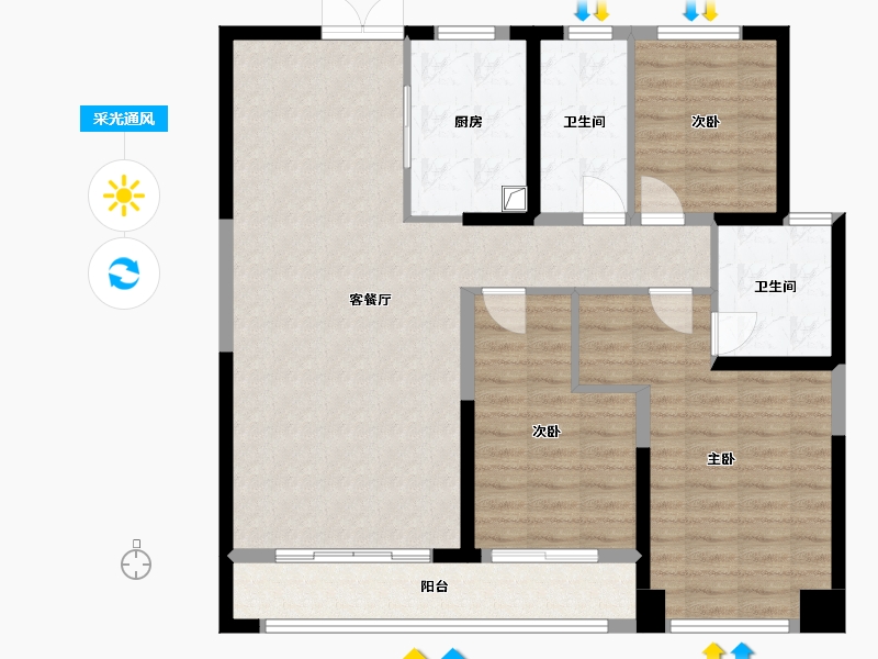 陕西省-西安市-碧桂园云顶-109.00-户型库-采光通风