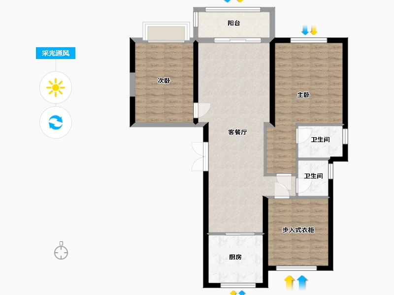 浙江省-台州市-湖悦华庭-114.40-户型库-采光通风