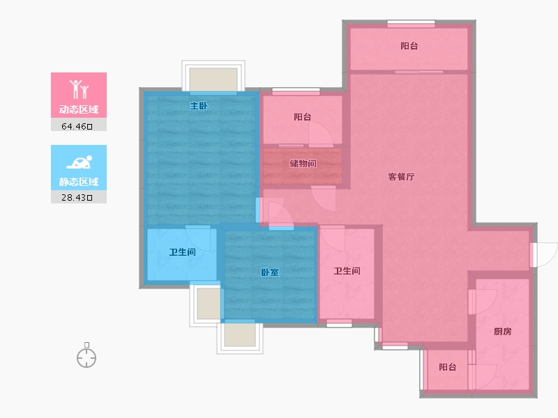 四川省-南充市-幸福广场B区-86.70-户型库-动静分区