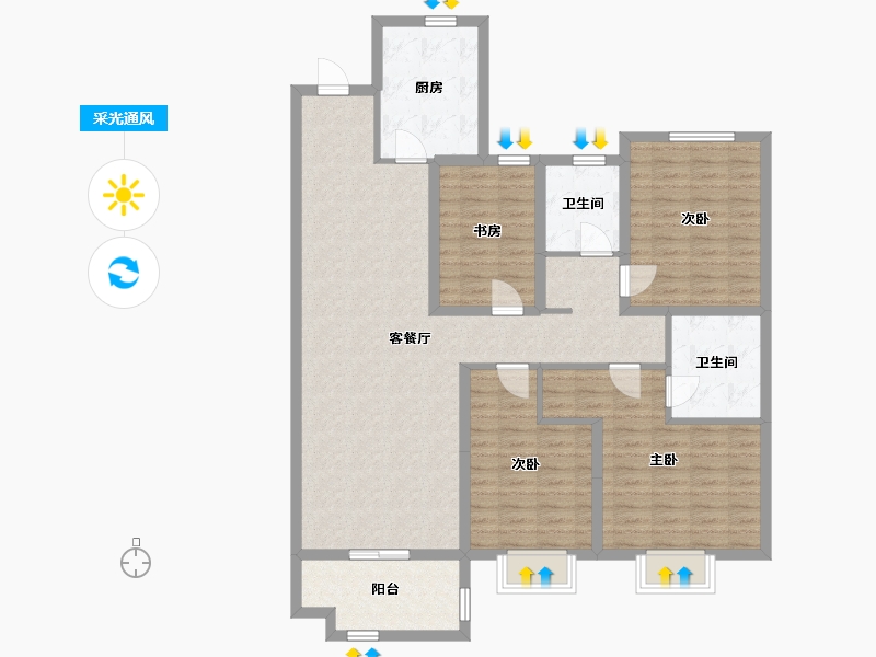 湖北省-黄石市-中乾融龙台-123.69-户型库-采光通风