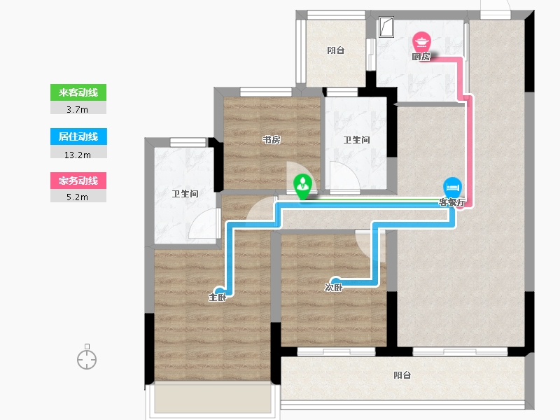 浙江省-金华市-望辰府小区-90.40-户型库-动静线