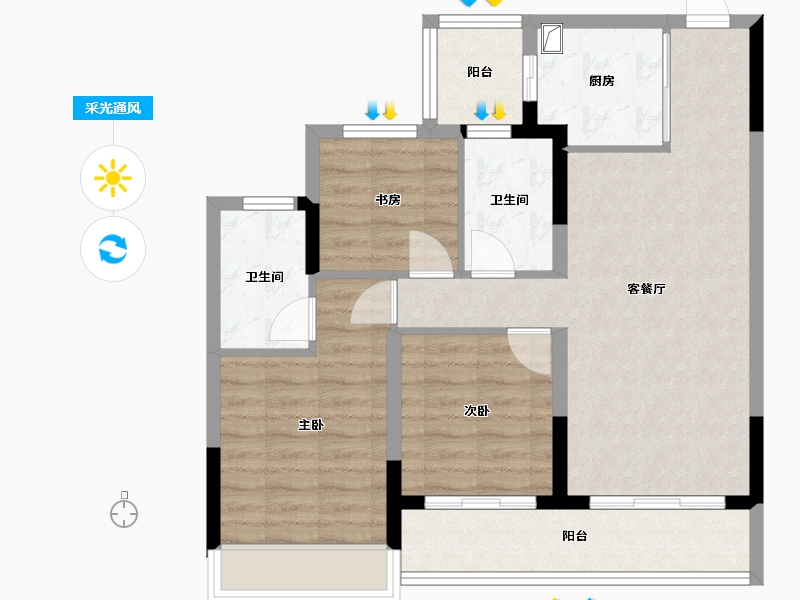 浙江省-金华市-望辰府小区-90.40-户型库-采光通风