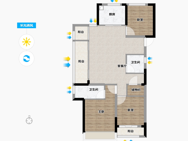 浙江省-温州市-绿城春月江澜-94.40-户型库-采光通风