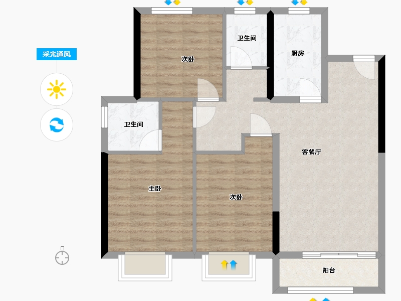 河北省-廊坊市-绿地西斯莱公馆-96.80-户型库-采光通风