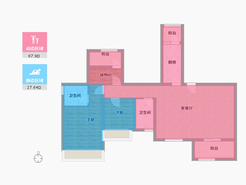 贵州省-黔南布依族苗族自治州-绿城时代中心-107.00-户型库-动静分区