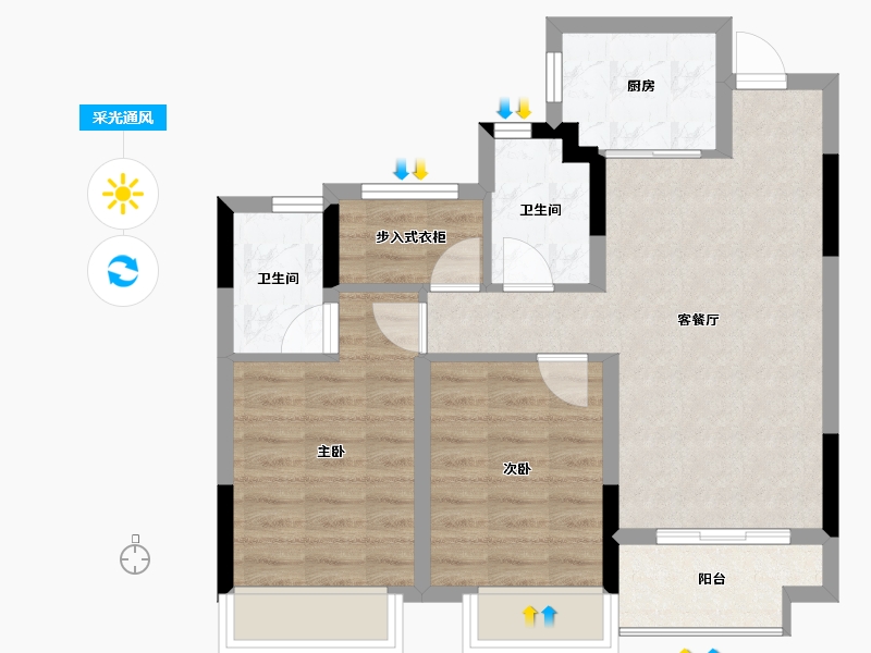 浙江省-嘉兴市-华景川湘溪兰园-64.39-户型库-采光通风