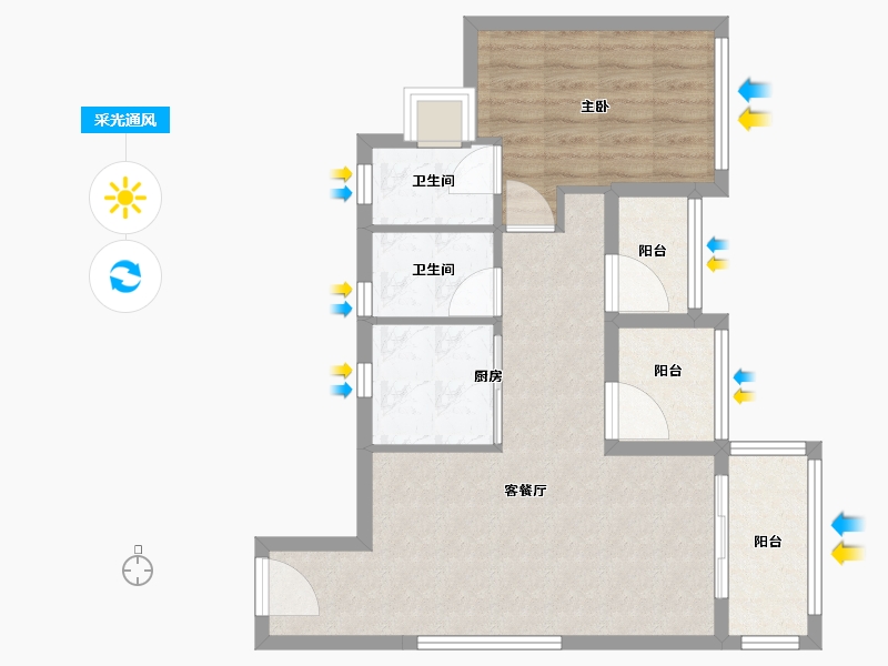 广东省-广州市-保利·和悦滨江-67.01-户型库-采光通风