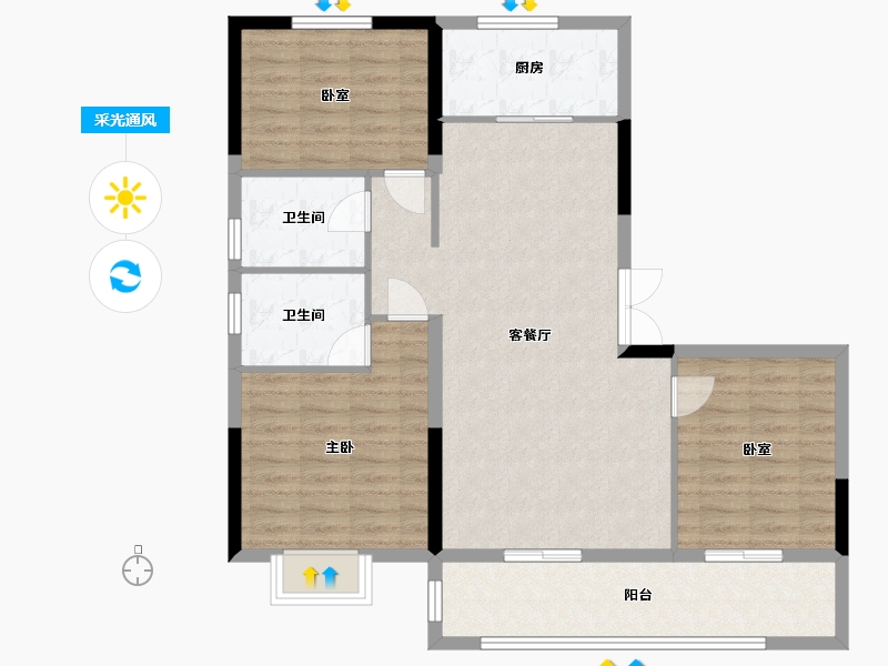 安徽省-阜阳市-万像一号院-98.74-户型库-采光通风