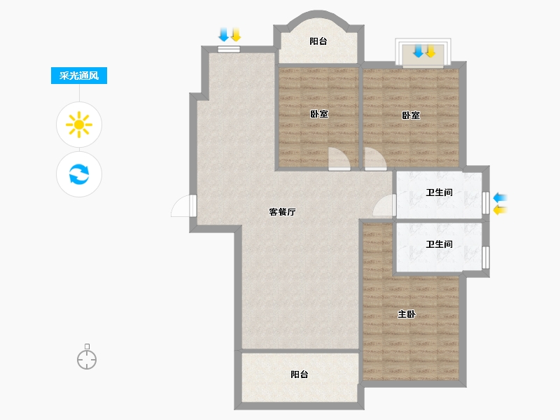 江苏省-淮安市-河畔花城-100.80-户型库-采光通风