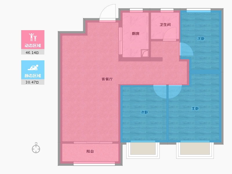 河北省-唐山市-万科公园都会-68.30-户型库-动静分区