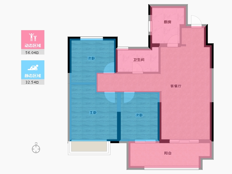 江苏省-淮安市-港龙东望府-79.20-户型库-动静分区