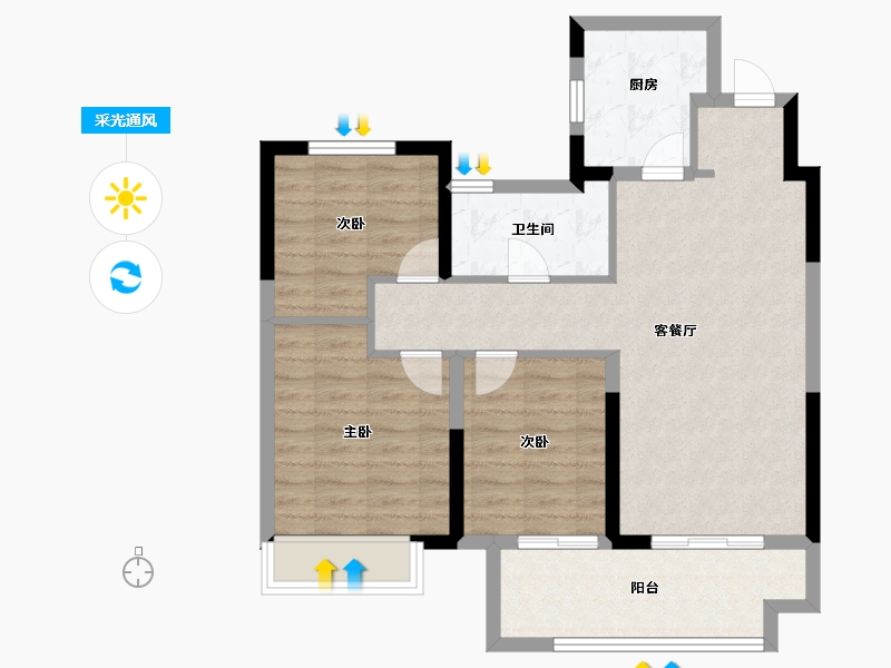 江苏省-淮安市-港龙东望府-79.20-户型库-采光通风