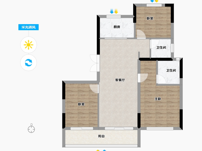 浙江省-杭州市-杭房众安·未珂宸铭府-83.20-户型库-采光通风