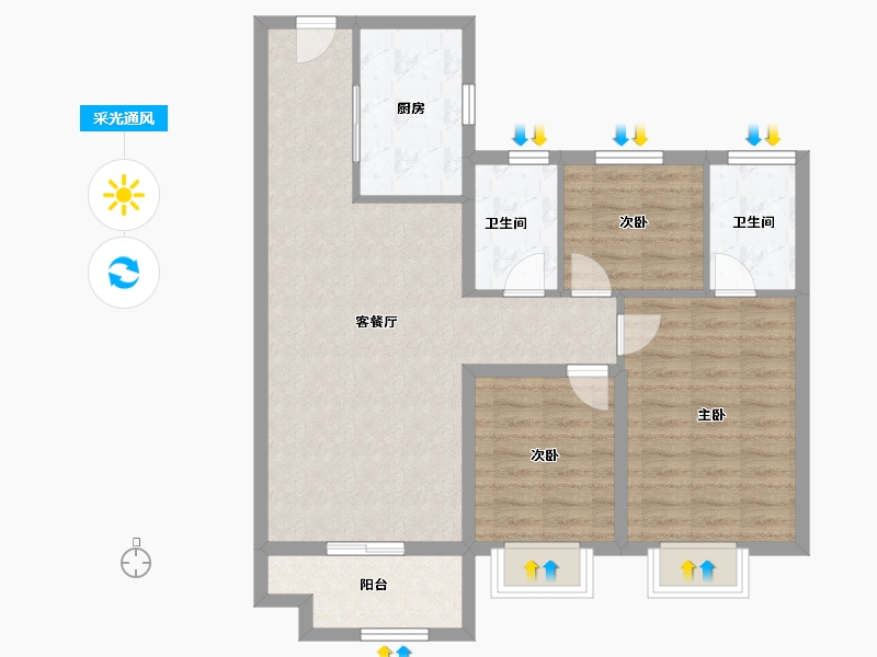 山东省-淄博市-银丰玺悦-86.92-户型库-采光通风