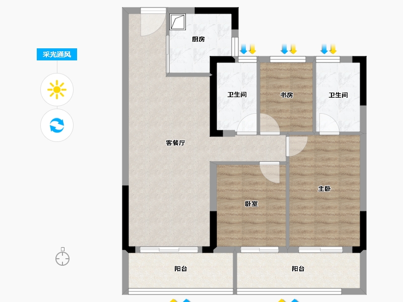 浙江省-温州市-绿城春月江澜-84.53-户型库-采光通风