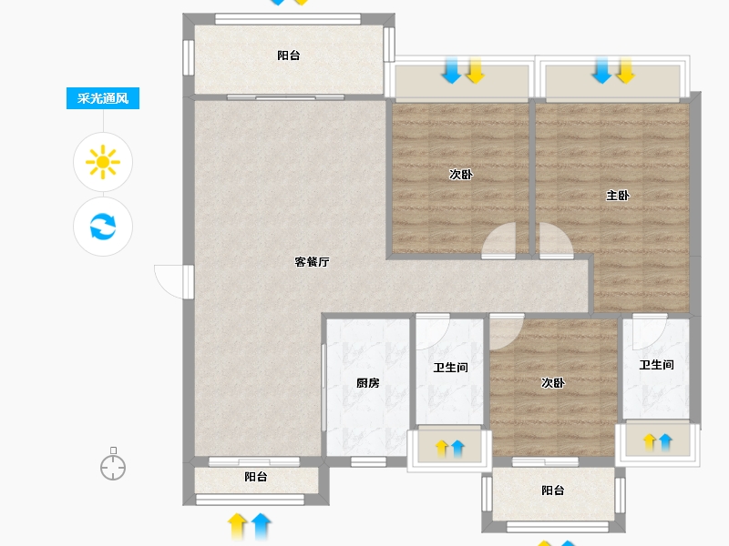 湖南省-常德市-桃城一号-108.45-户型库-采光通风